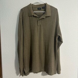 IZOD Men's Long Sleeve Polo Shirt XL 100% Cotton Pattern Business Olive